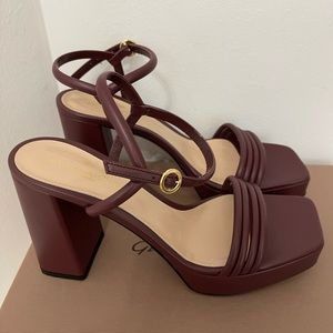 Gianvito Rossi Leather Platform Sandals, Color: Merlot, Size:39(9).